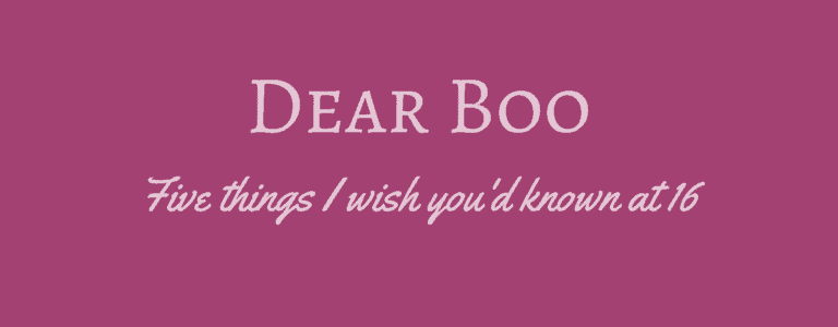 A close up of a logo - Dear Boo - Five things I wish you'd known at 16