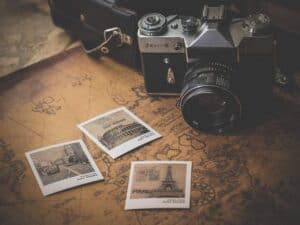 A camera on a table