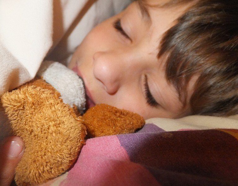 A little girl holding a teddy bear
