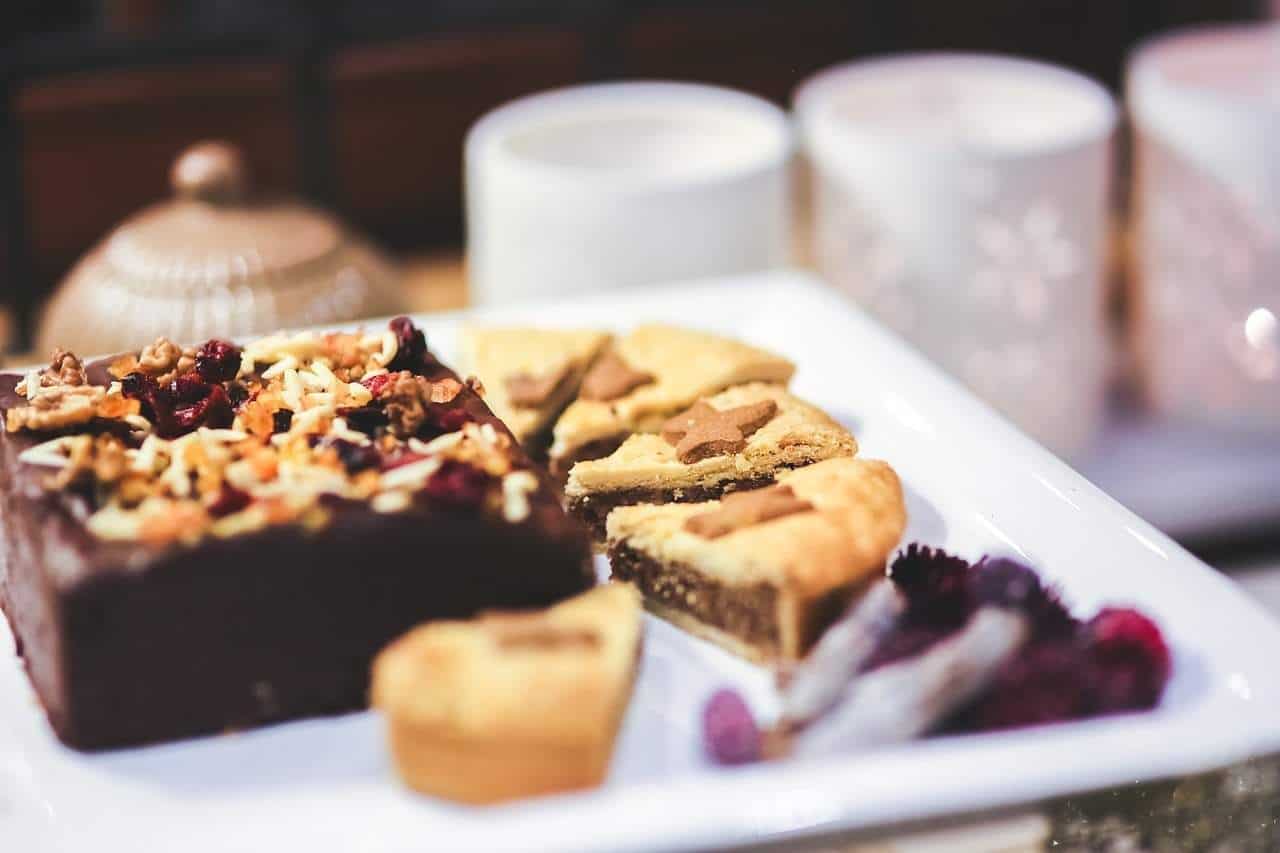 A close up of a slice of cake on a table