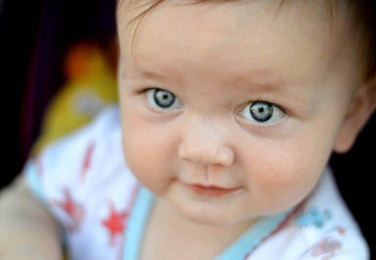 A close up of a baby