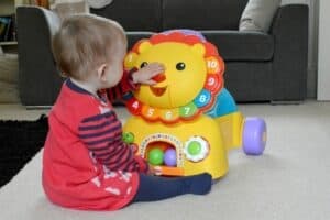 A small child playing with a toy