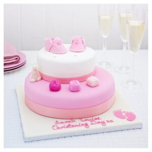 A pink birthday cake