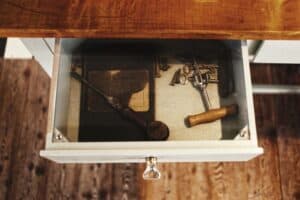 A wooden cutting board, with Drawer and Image