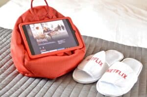 A bag sitting on top of a bed