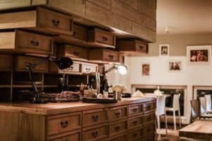 A kitchen with a stove and a sink