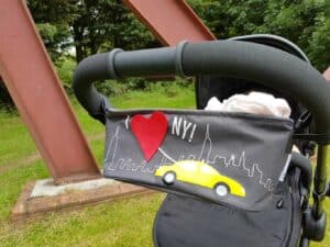 A bag sitting on top of a bench