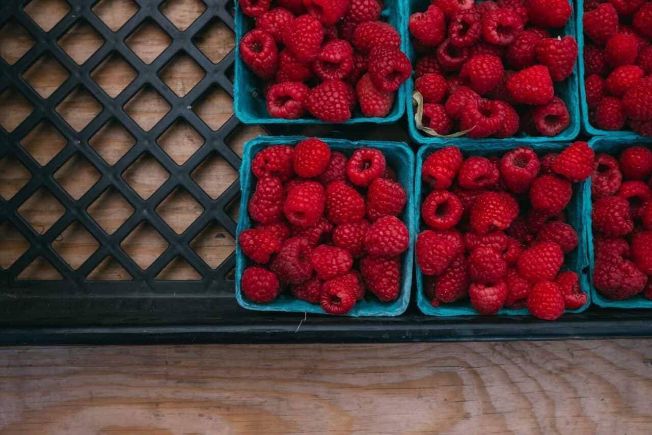 A box of fruit and vegetable stand