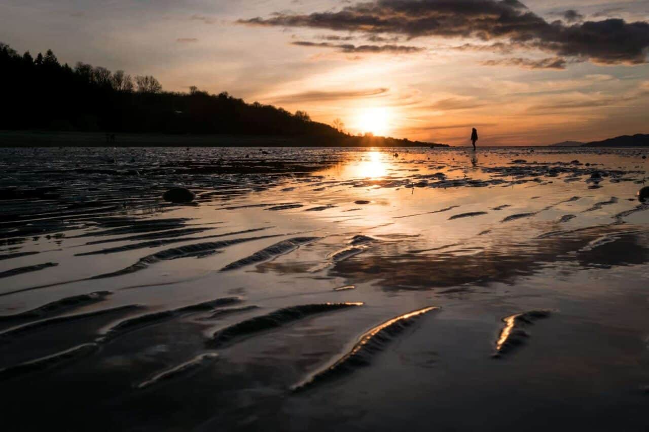 A sunset over a body of water