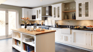 A kitchen with a sink and a window