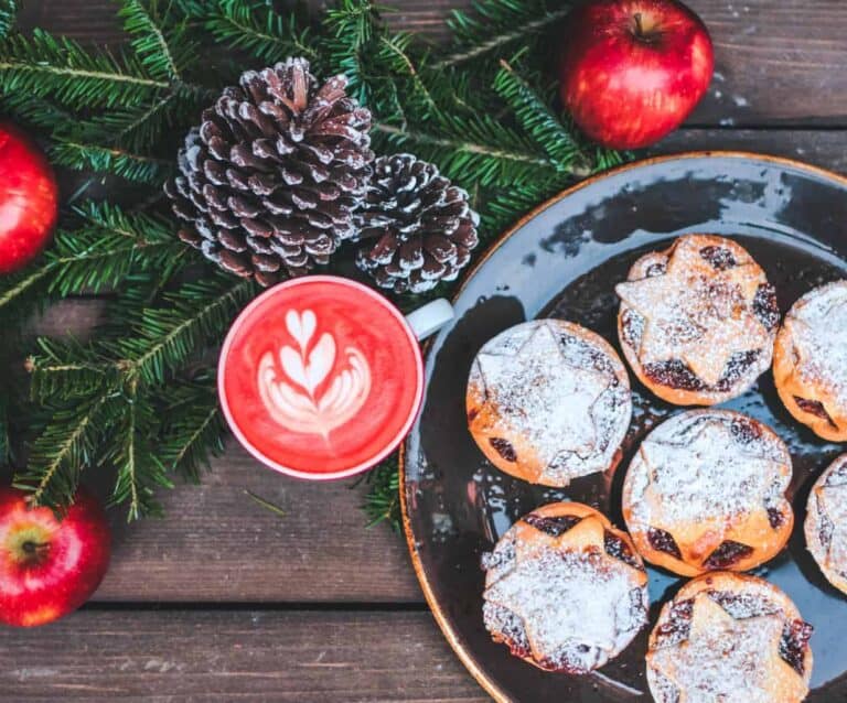 Food on a table, with Mince pie