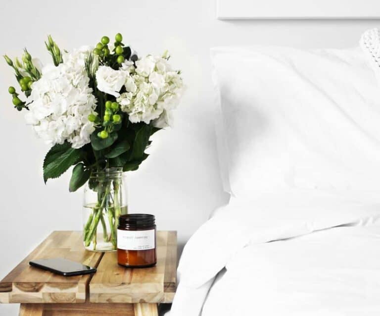 A bouquet of flowers in a vase on a table