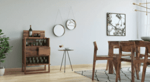 A living room filled with furniture on top of a wooden table