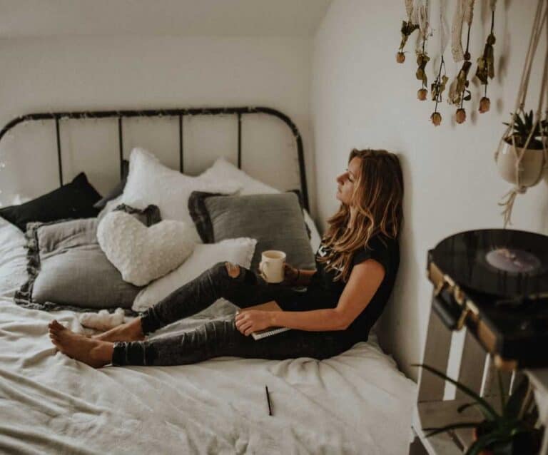 A person lying on a bed