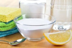 A glass of milk on a table, with Cleaner