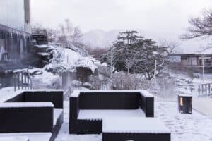 A building covered in snow