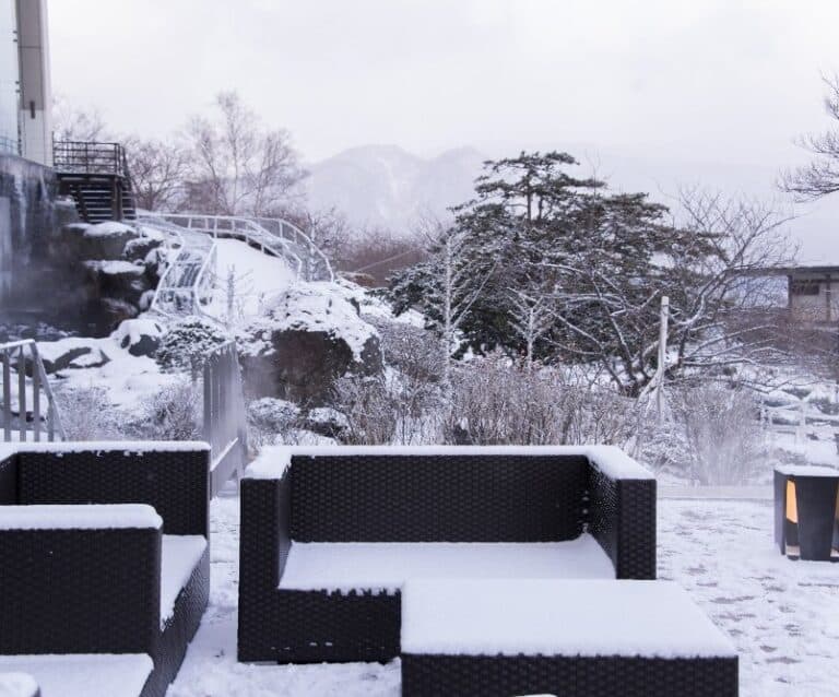 A building covered in snow