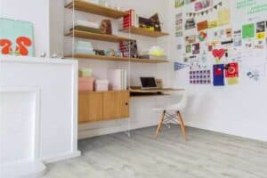 A refrigerator in a kitchen