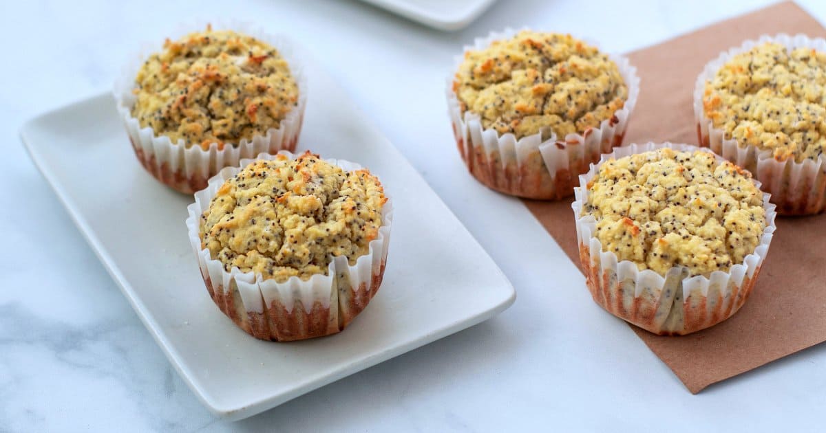 A plate of food on a table, with Muffin