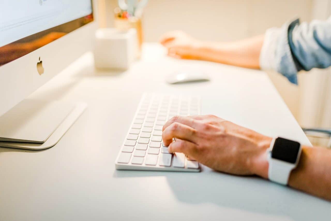 A person using a laptop computer