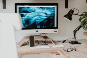 A desktop computer sitting on top of a table