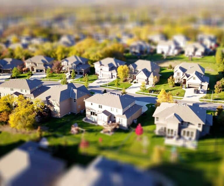 high angle shot of suburban neighborhood