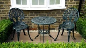 black steel table with chairs