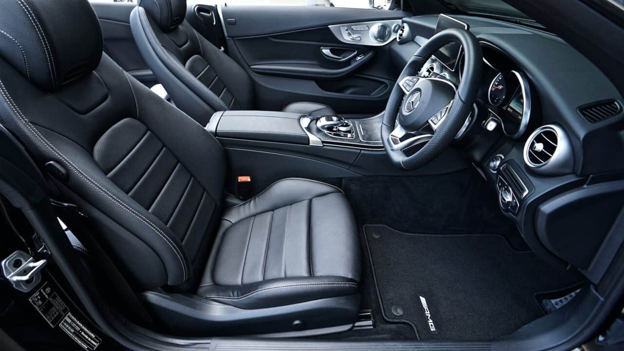 black mercedes benz sports car interior