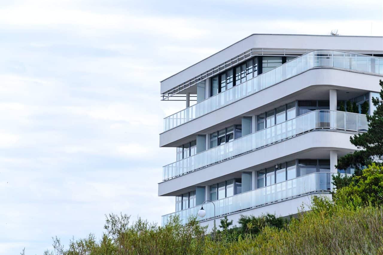 white and blue high rise building