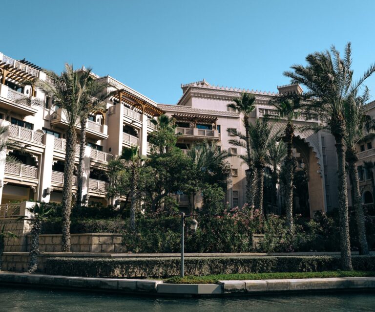 hotel among palm trees in dubai