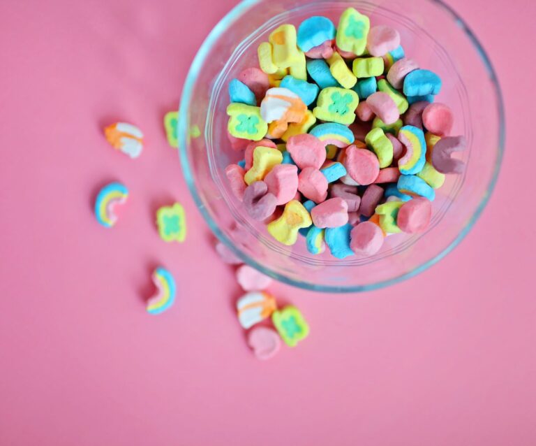 high angle view of multi colored marshmallows